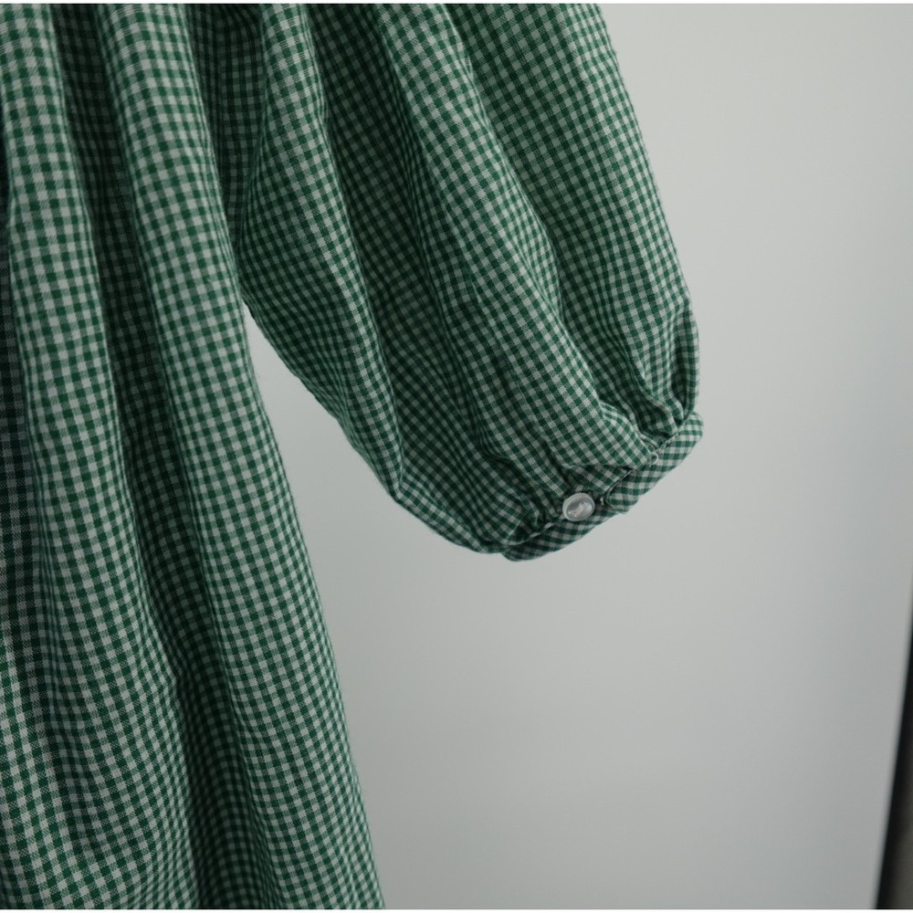 Green Gingham Hand Smocked Bishop Dress Kids Red Floral Embroidery Christmas 24m - Picture 9 of 10